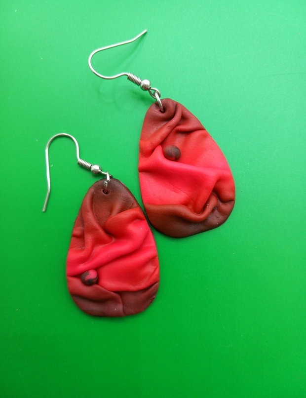 Red folded,  cercei din lut polimeric