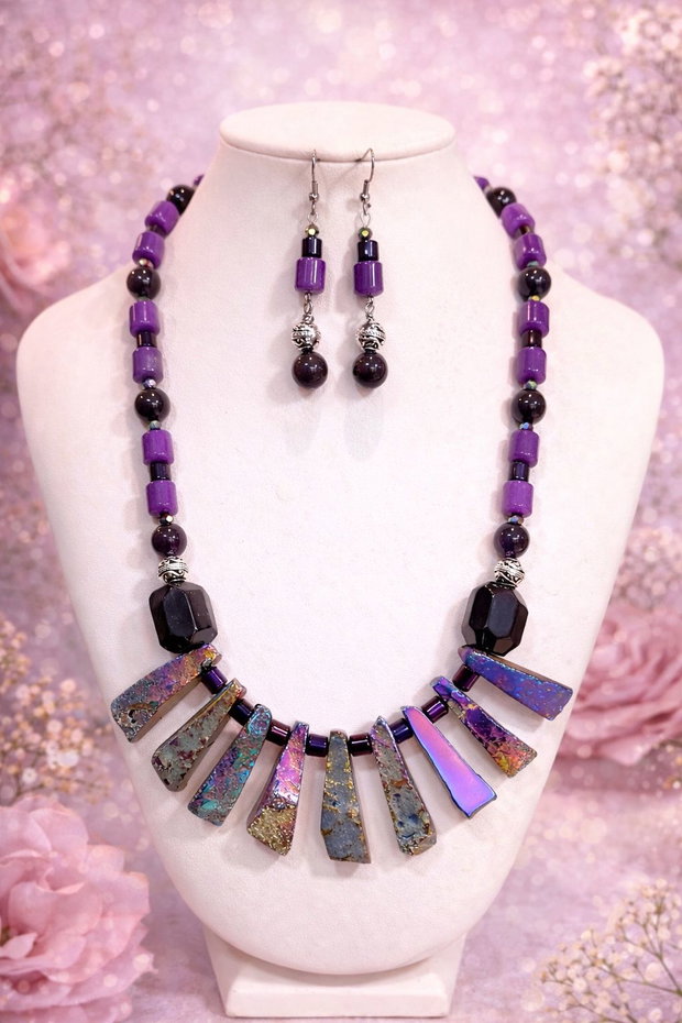 SET ~MYSTIC VIOLET LIGHT~agate,ametist,jad,hematit,accesorii argintii