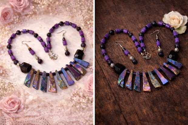 SET ~MYSTIC VIOLET LIGHT~agate,ametist,jad,hematit,accesorii argintii