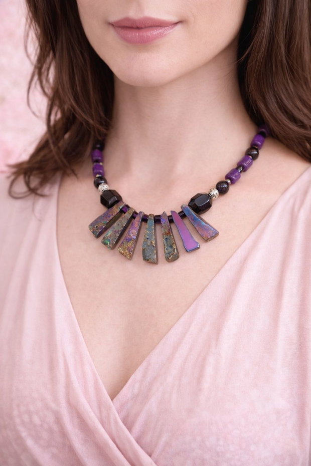 SET ~MYSTIC VIOLET LIGHT~agate,ametist,jad,hematit,accesorii argintii