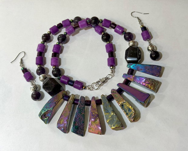 SET ~MYSTIC VIOLET LIGHT~agate,ametist,jad,hematit,accesorii argintii