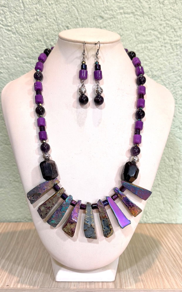SET ~MYSTIC VIOLET LIGHT~agate,ametist,jad,hematit,accesorii argintii