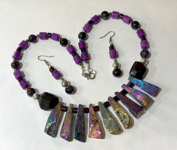SET ~MYSTIC VIOLET LIGHT~agate,ametist,jad,hematit,accesorii argintii