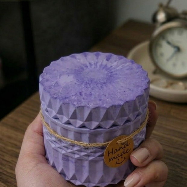 Recipient Ceramic cu Capac Înfiletabil  Design Geometric Mov Pastel