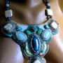 Dark blue tiger eye- colier pietre broderie , podoabe pe viata, unic, irepetabil