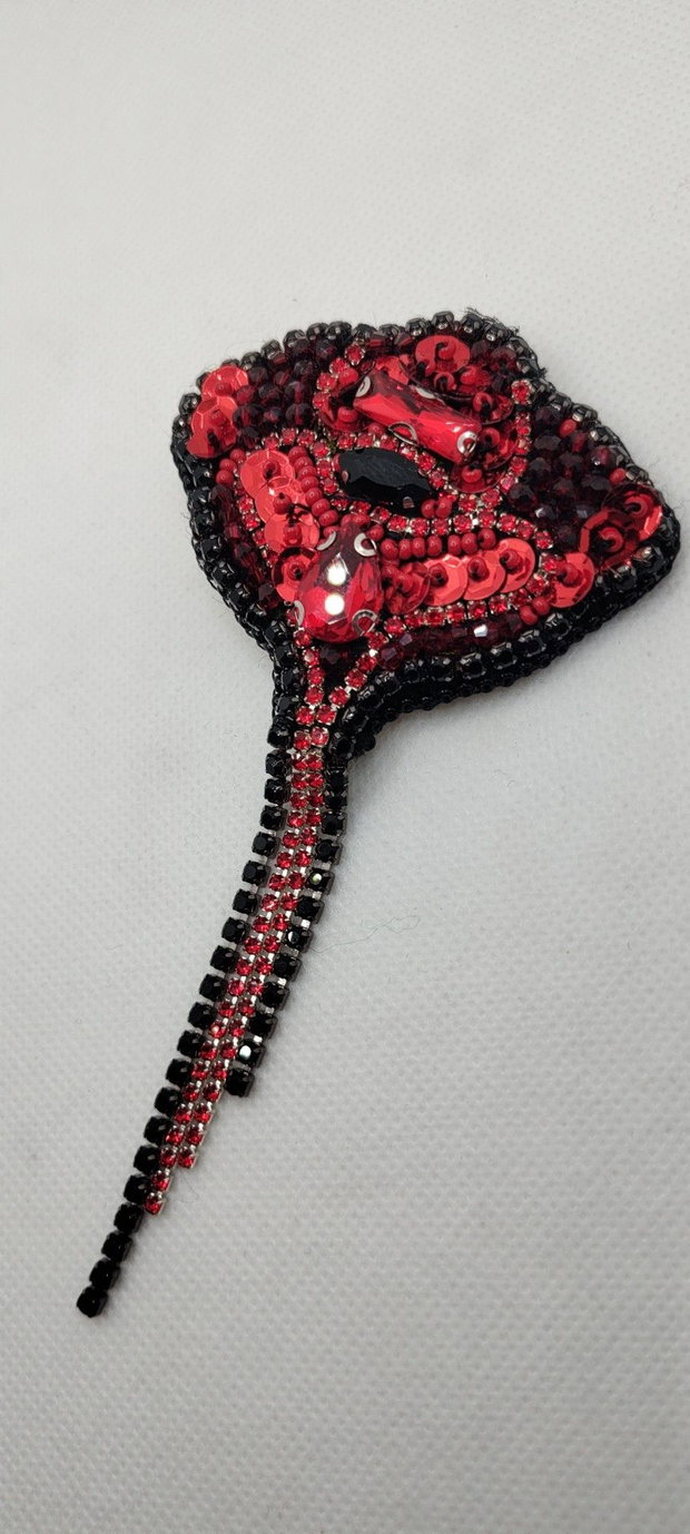 Brosa unicat, brosa floare de mac, brosa cusuta