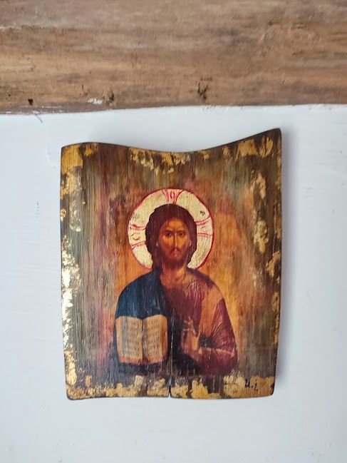 Icoană pe lemn cu Iisus Hristos -Artă sacră pentru colțul de rugăciune
