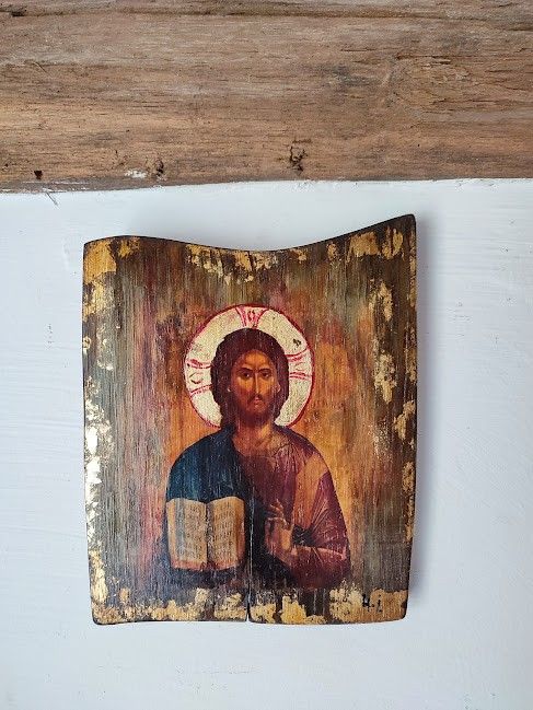Icoană pe lemn cu Iisus Hristos -Artă sacră pentru colțul de rugăciune