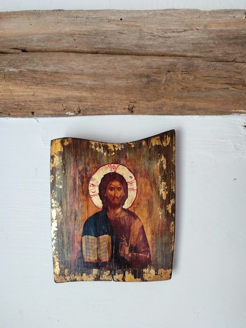 Icoană pe lemn cu Iisus Hristos -Artă sacră pentru colțul de rugăciune