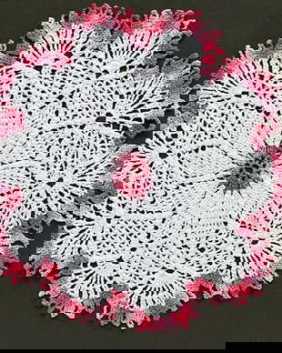 mileu dantela crosetata manua   alb - roz , 27 cm