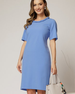 Rochie DY Fashion midi albastra cu impletitura la decolteu si adaos de viscoza