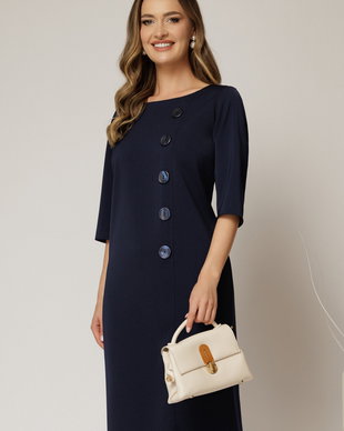 Rochie DY Fashion bleumarin midi croi drept cu nasturi