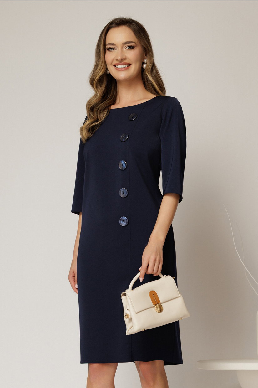 Rochie DY Fashion bleumarin midi croi drept cu nasturi