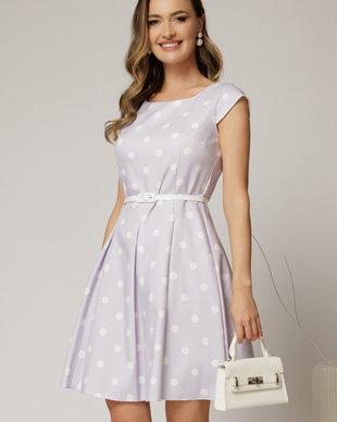 Rochie scurta lila in clos cu buline si curtea in talie