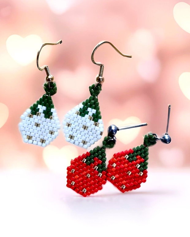 Cercei handmade Căpșune Delicate din mărgele Miyuki Delica
