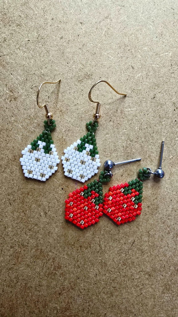 Cercei handmade Căpșune Delicate din mărgele Miyuki Delica