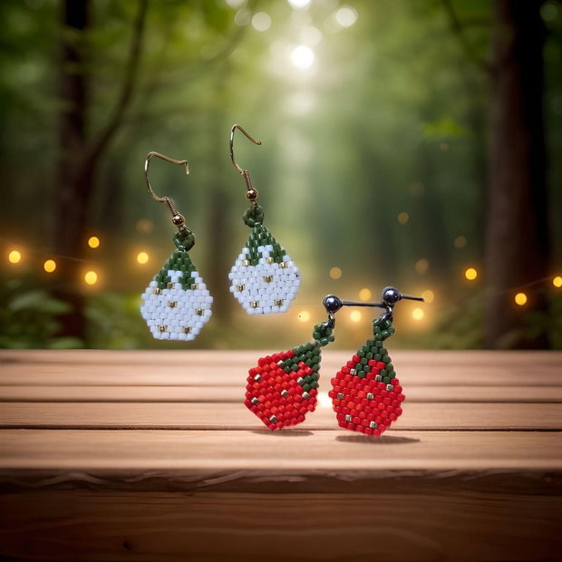 Cercei handmade Căpșune Delicate din mărgele Miyuki Delica