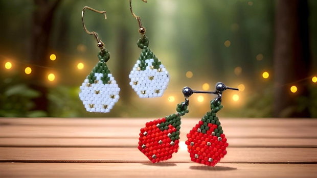 Cercei handmade Căpșune Delicate din mărgele Miyuki Delica