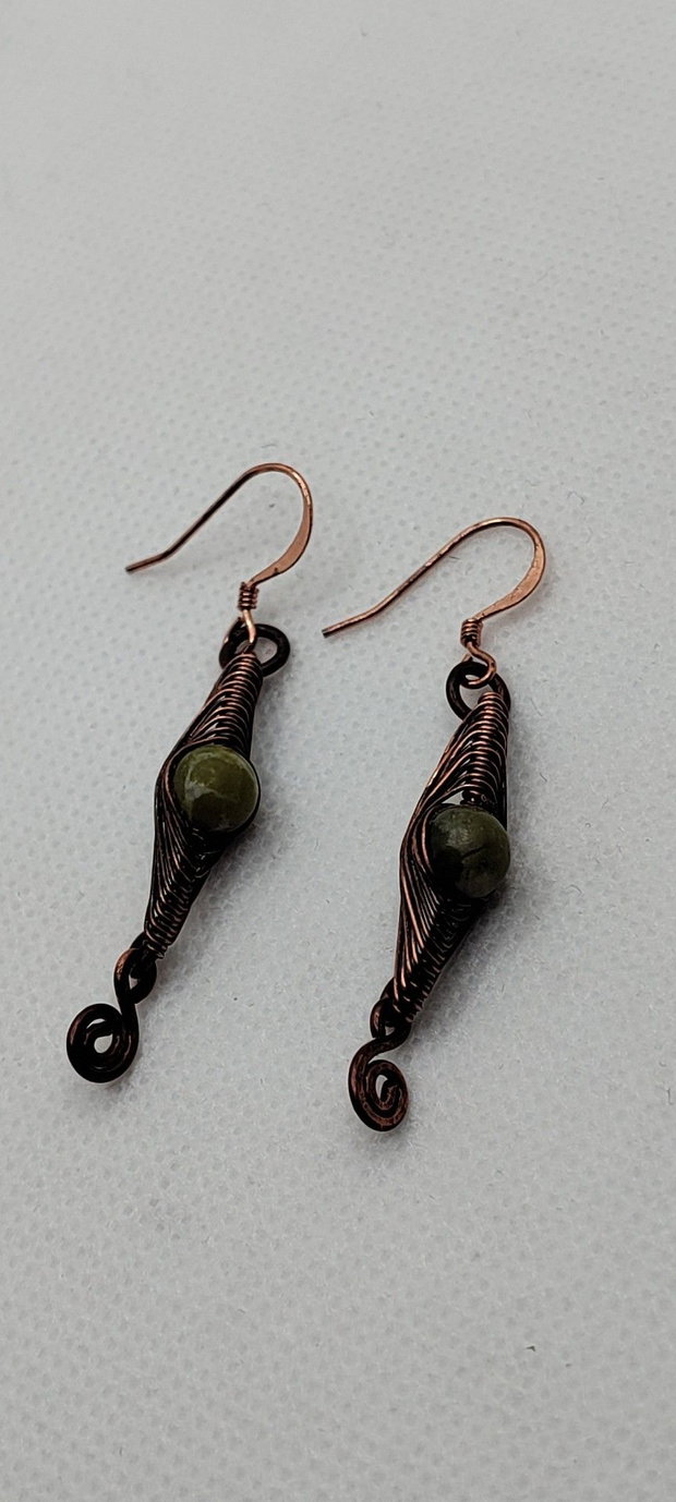 Cercei unicat, cercei din cupru, cercei handmade,cercei cu cristale.