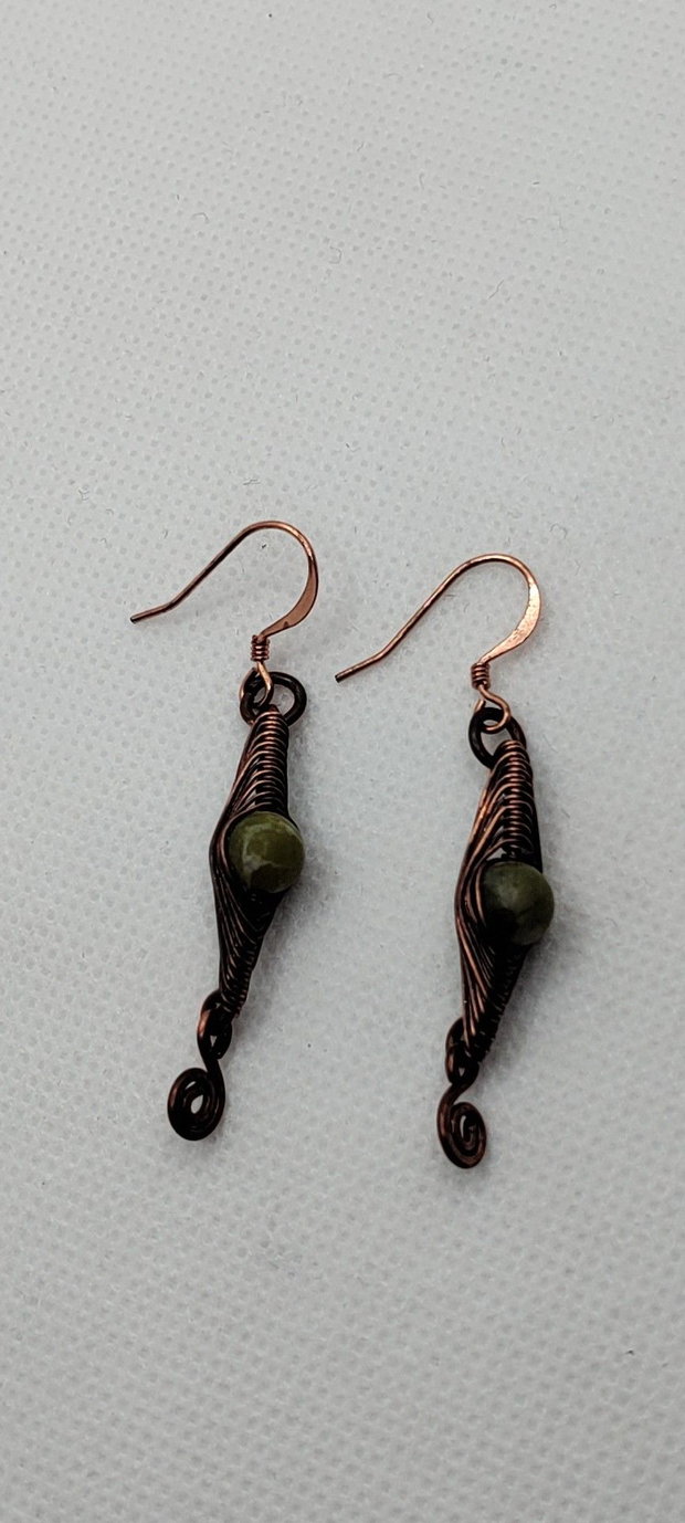 Cercei unicat, cercei din cupru, cercei handmade,cercei cu cristale.