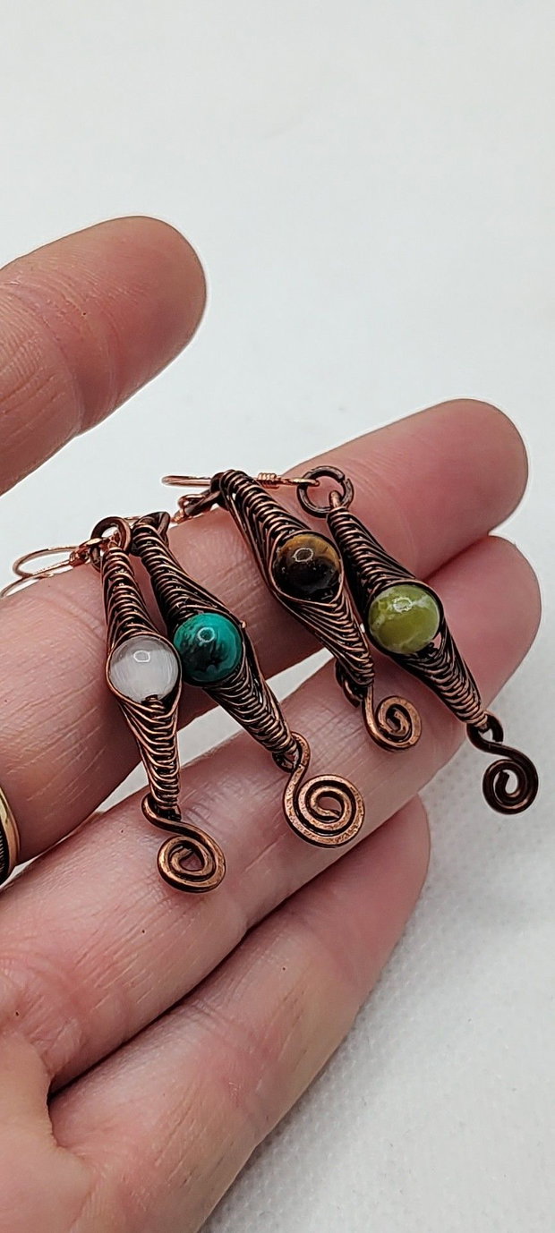 Cercei unicat, cercei din cupru, cercei handmade,cercei cu cristale.