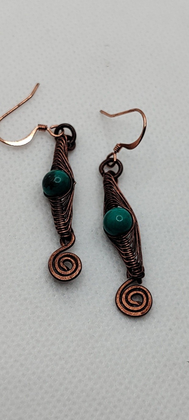Cercei unicat, cercei din cupru, cercei handmade,cercei cu cristale.