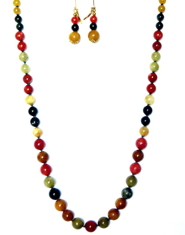 Set bijuterii cu colier si cercei clasici realizat cu Agate Alashan multicolore, bijuterii de primavara, superb cadou pentru ea (136)