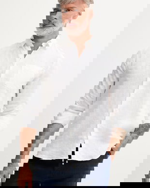 Vilebrequin cămașă pentru bărbați, din in CAROUBIS