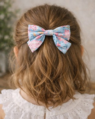 Fundiță pentru păr, bumbac, model floral, 12 cm, accesoriu handmade fetițe