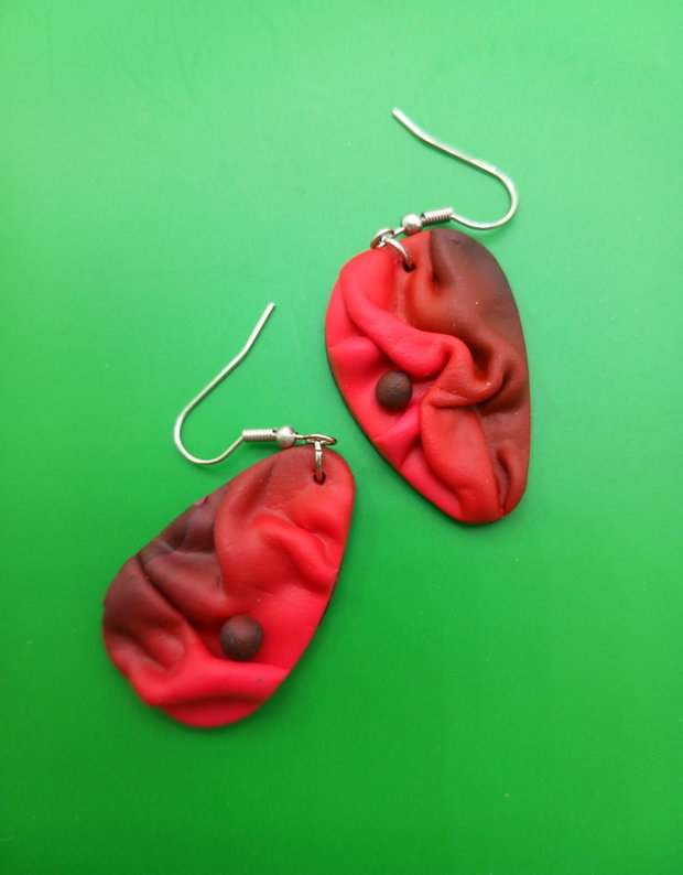 Red folded 2, cercei din lut polimeric