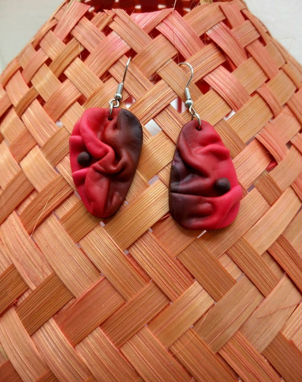 Red folded 2, cercei din lut polimeric