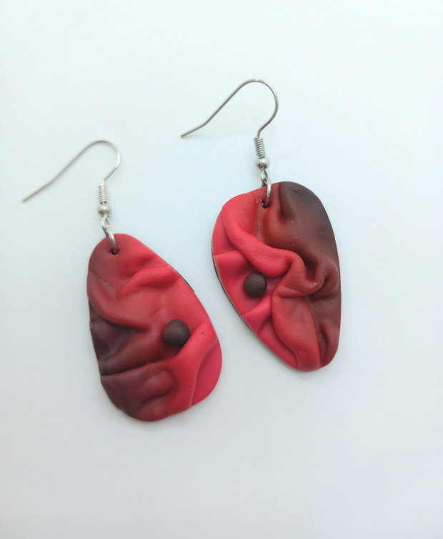 Red folded 2, cercei din lut polimeric