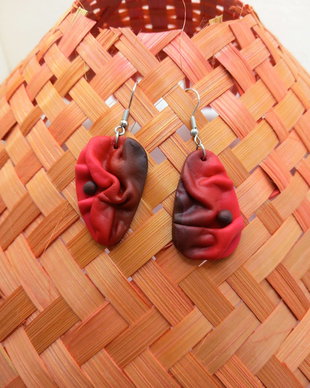 Red folded 2, cercei din lut polimeric