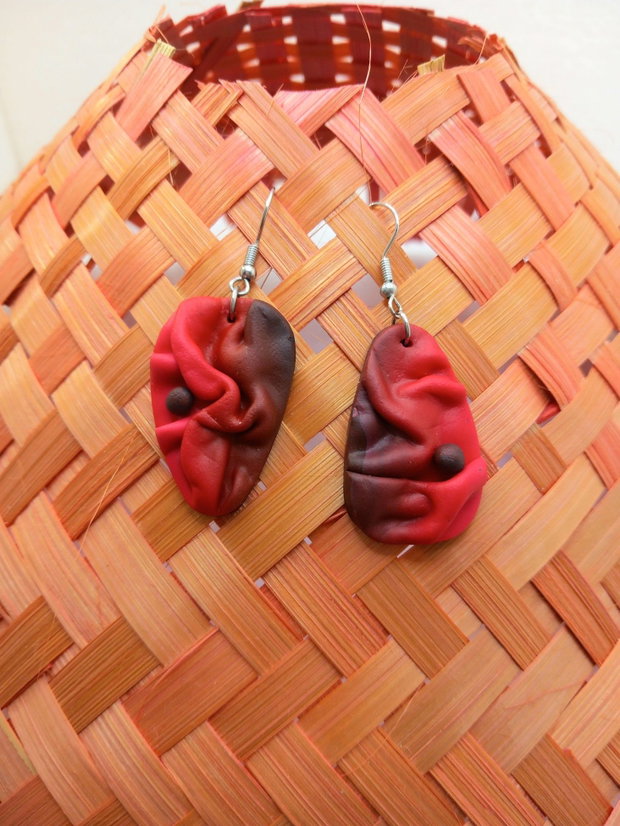 Red folded 2, cercei din lut polimeric