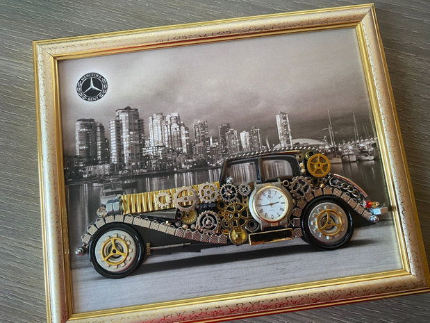 Mercedes Benz Super Sport 1928 Cod M 728・Tablou din piese si mecanisme vintage・Cadouri zi de nastere