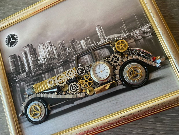 Mercedes Benz Super Sport 1928 Cod M 728・Tablou din piese si mecanisme vintage・Cadouri zi de nastere