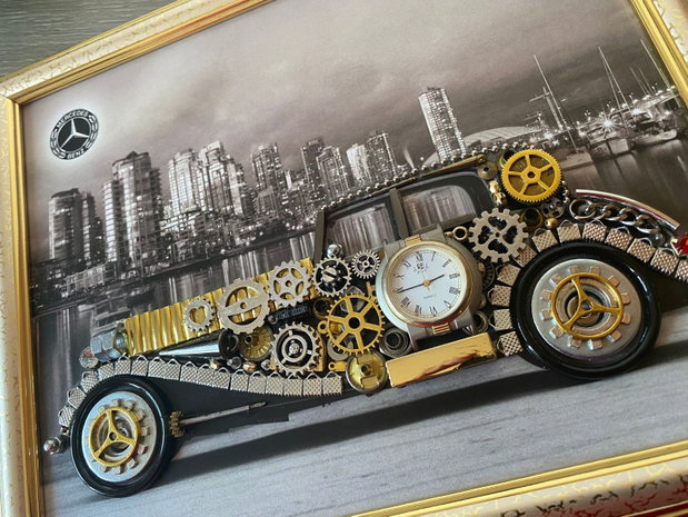 Mercedes Benz Super Sport 1928 Cod M 728・Tablou din piese si mecanisme vintage・Cadouri zi de nastere