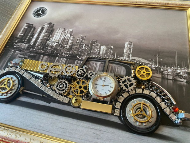 Mercedes Benz Super Sport 1928 Cod M 728・Tablou din piese si mecanisme vintage・Cadouri zi de nastere