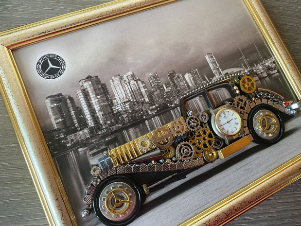 Mercedes Benz Super Sport 1928 Cod M 728・Tablou din piese si mecanisme vintage・Cadouri zi de nastere