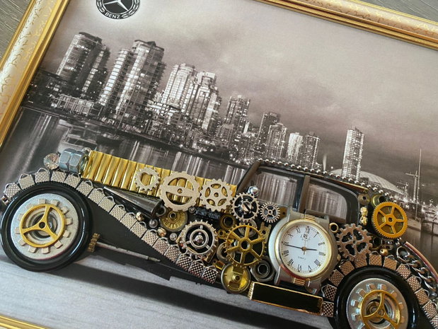 Mercedes Benz Super Sport 1928 Cod M 728・Tablou din piese si mecanisme vintage・Cadouri zi de nastere