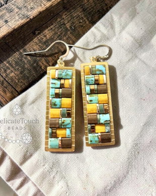 Cercei Mozaic Boho Dangle cu Tila, tortite placate cu aur 14k