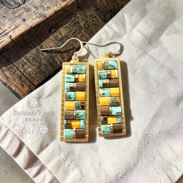 Cercei Mozaic Boho Dangle cu Tila, tortite placate cu aur 14k