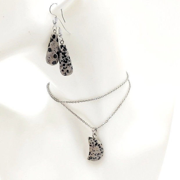 Set colier pandantiv si cercei jasp dalmatian 4640