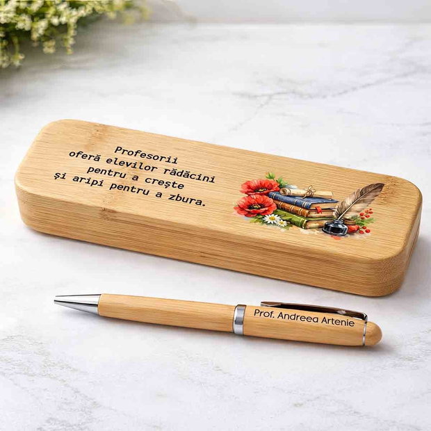 Cadou Personalizat pentru Profesori Pix și cutie din lemn