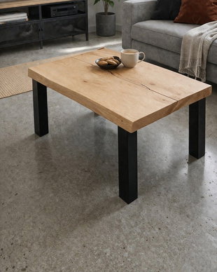 Măsuță cafea din stejar masiv  100x60 cm  blat gros 5 cm  design natural  ATP Wood