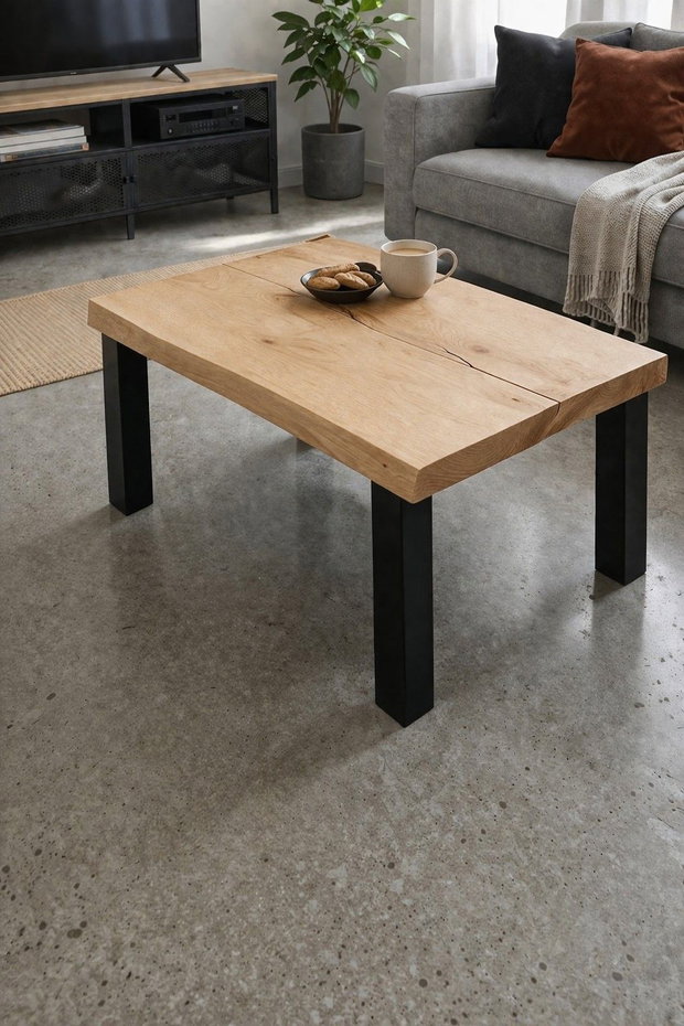 Măsuță cafea din stejar masiv 100x60 cm blat gros 5 cm design natural ATP Wood