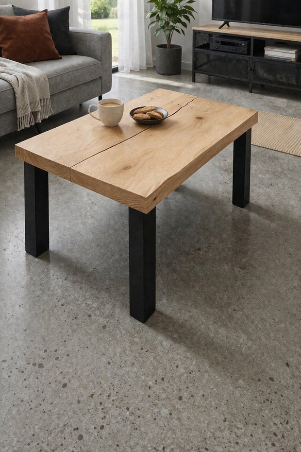 Măsuță cafea din stejar masiv 100x60 cm blat gros 5 cm design natural ATP Wood
