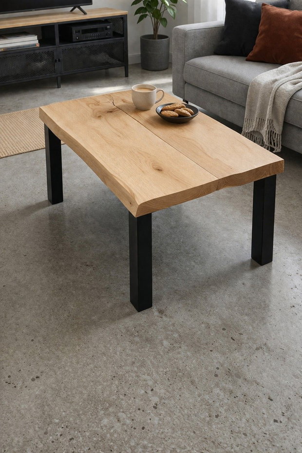 Măsuță cafea din stejar masiv 100x60 cm blat gros 5 cm design natural ATP Wood