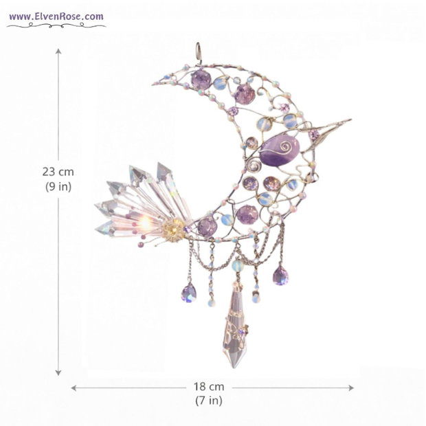Moonshard Reliquary Suncatcher Semilună cu Ametist și Opalit