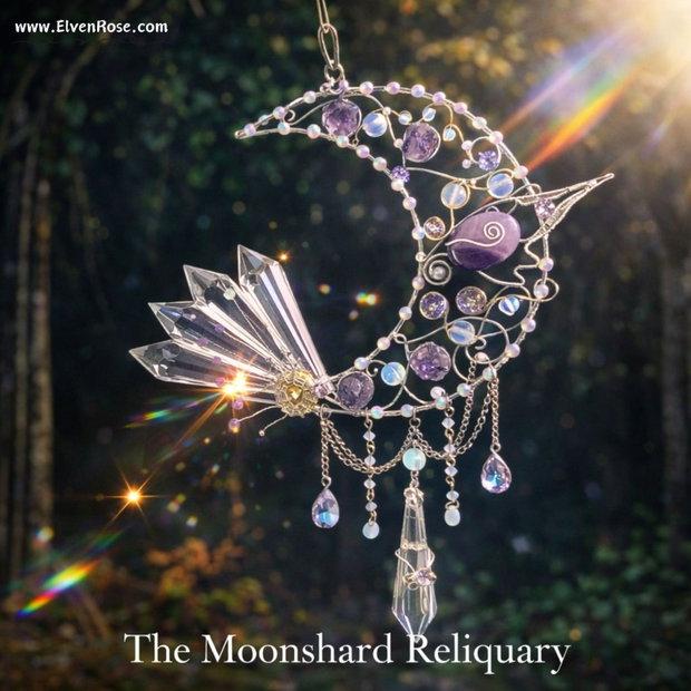Moonshard Reliquary Suncatcher Semilună cu Ametist și Opalit